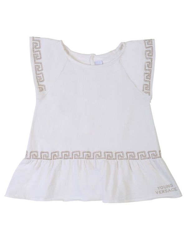 YOUNG VERSACE WHITE PEPLUM CRYSTAL TOP