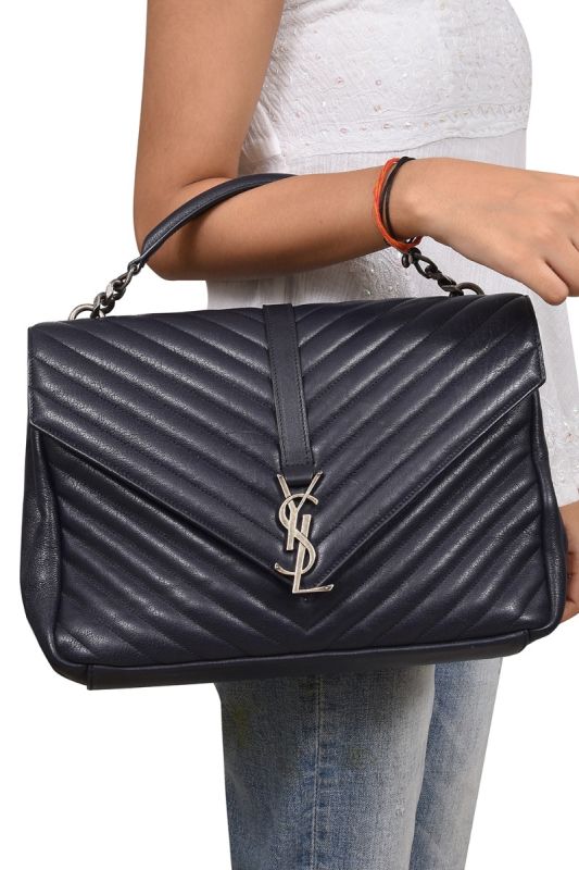 YSL College Black Chevron Handbag