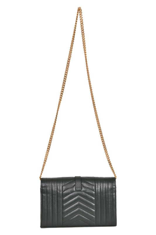 Ysl Grain De Poudre Embossed Leather Envelope Chain Wallet