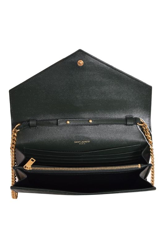 Ysl Grain De Poudre Embossed Leather Envelope Chain Wallet
