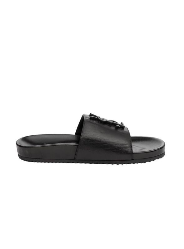 YSL JOAN MONOGRAM LEATHER FLAT SLIDDERS