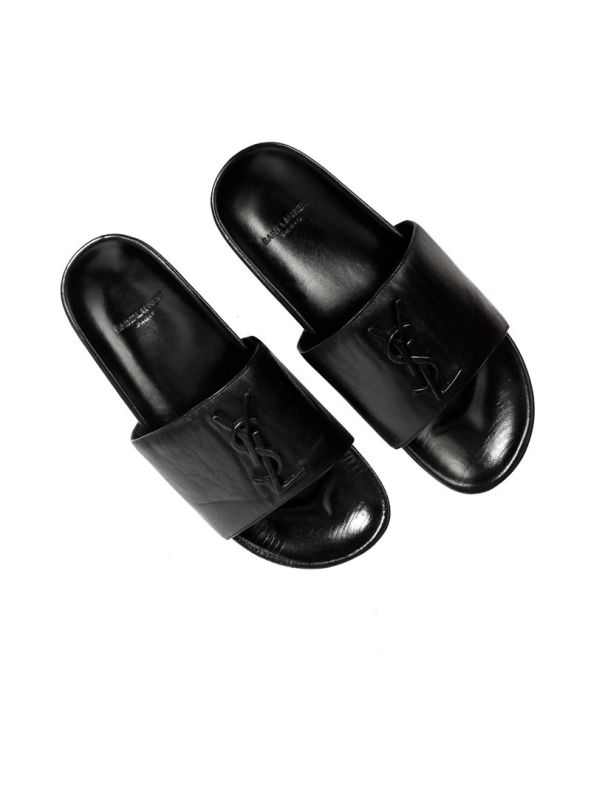 YSL JOAN MONOGRAM LEATHER FLAT SLIDDERS