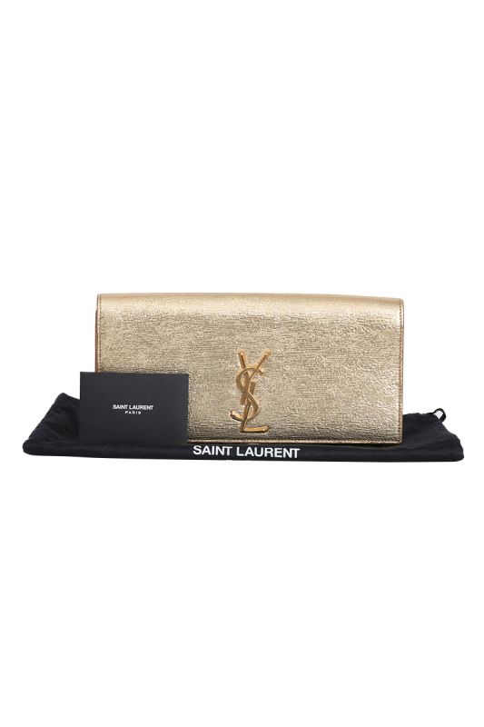 YSL METALLIC GOLD CALFSKIN CASSANDRE CLUTCH