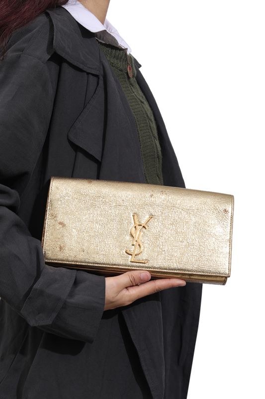 YSL METALLIC GOLD CALFSKIN CASSANDRE CLUTCH