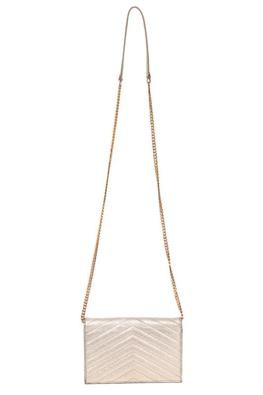 YVES SAINT LAURENT METALLIC GOLD MATELASSE LEATHER ENVELOPE WALLET ON CHAIN