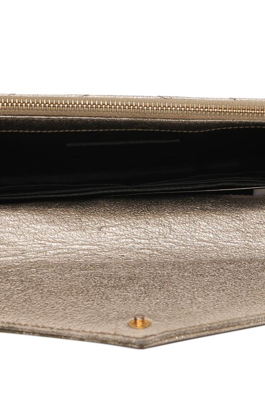 YVES SAINT LAURENT METALLIC GOLD MATELASSE LEATHER ENVELOPE WALLET ON CHAIN