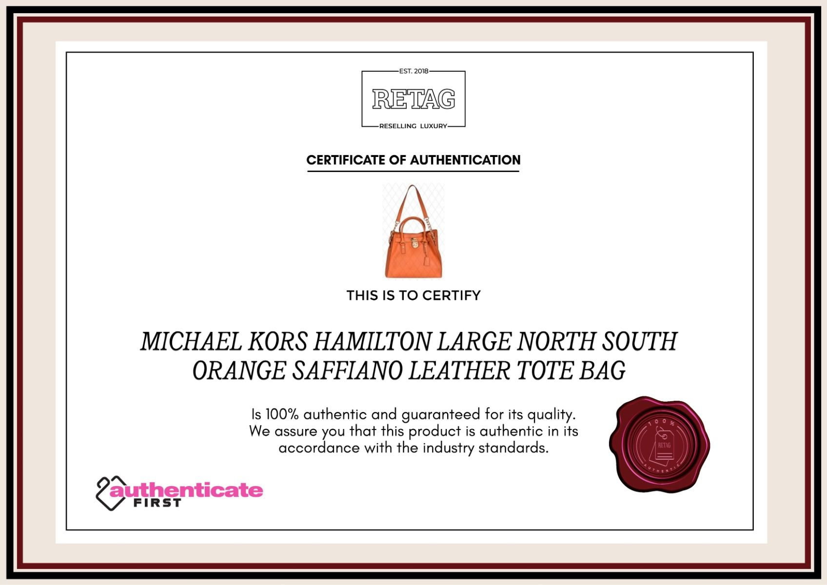 Michael Kors Hamilton Large North South Orange Saffiano Leather Tote Bag