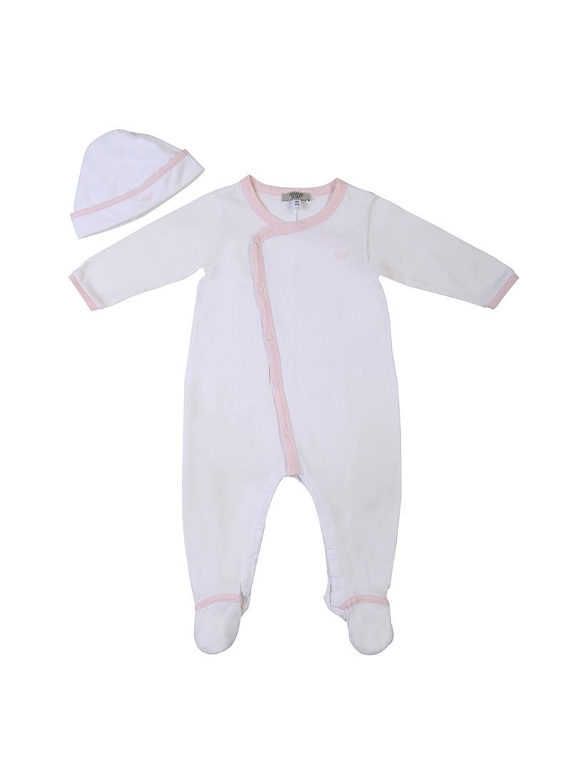 Armani Junior White Pink Romper With Ca