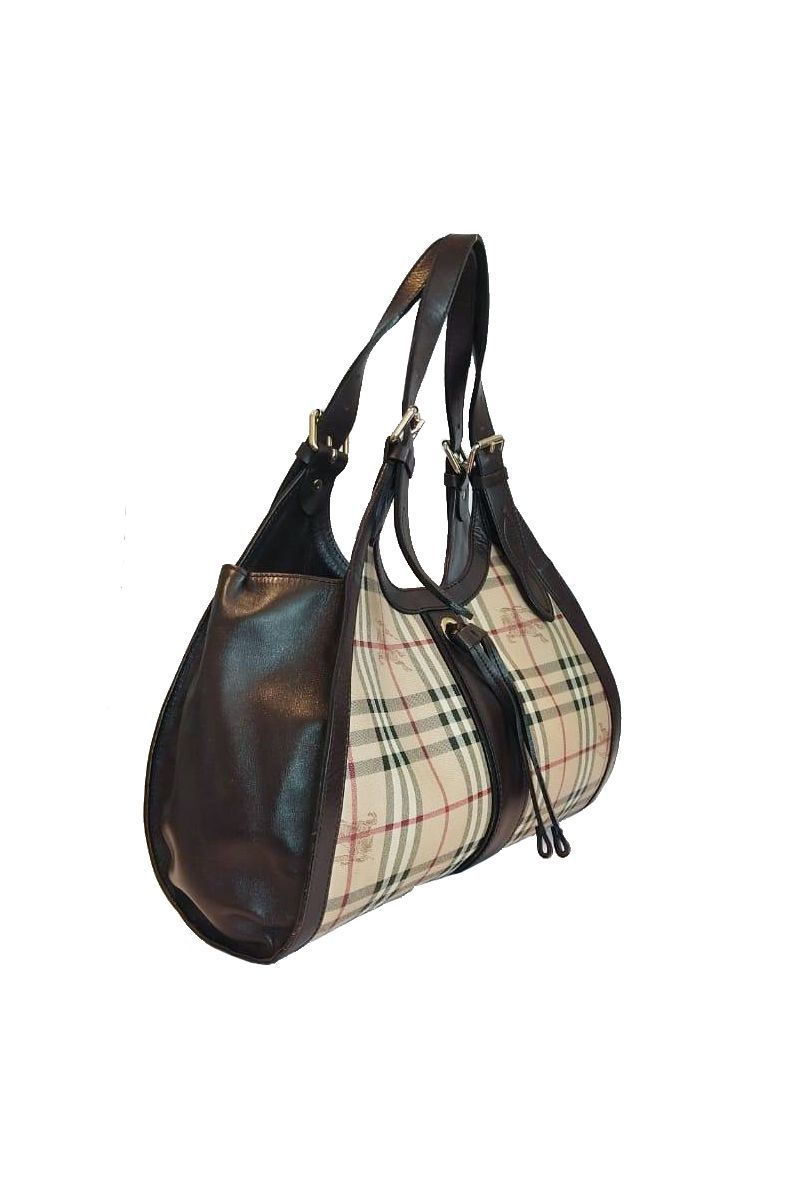 Burberry Shoulder Bag in Classic Check Coated Canvas and Dark