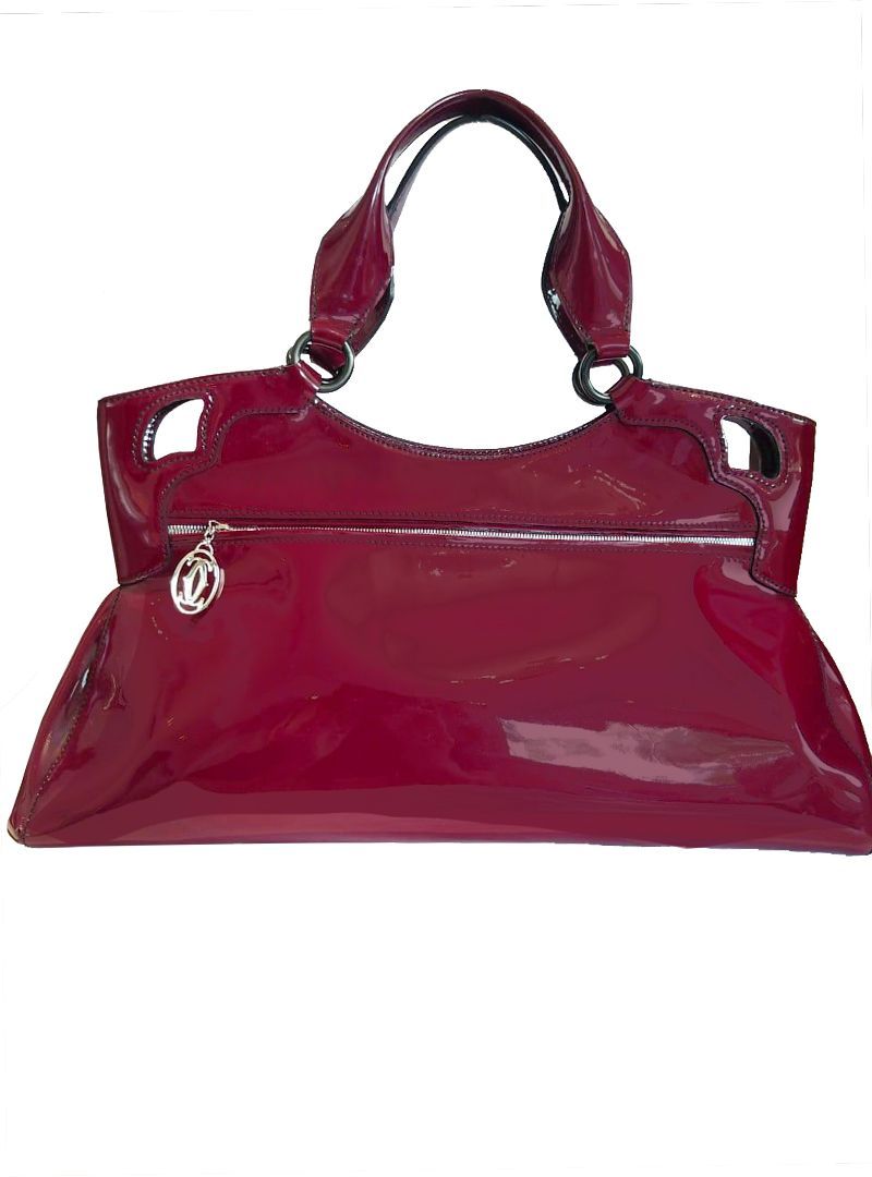 CRL1002324 - Top handle bag small model, Panthère de Cartier - Cherry red  calfskin, golden finish - Cartier