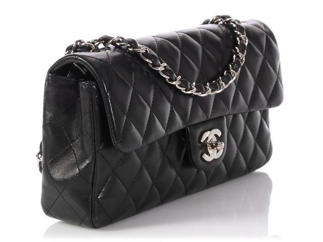 chanel silver quilted bag black
