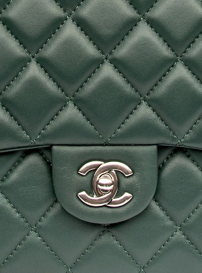 Chanel Green Quilted Leather Jumbo Classic Single Flap Bag