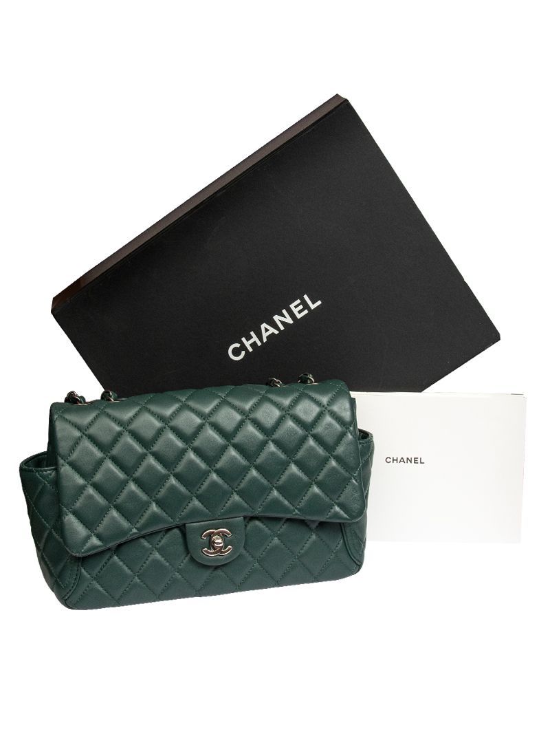 Chanel Jumbo Timeless Classic flap bag Olive green Leather ref