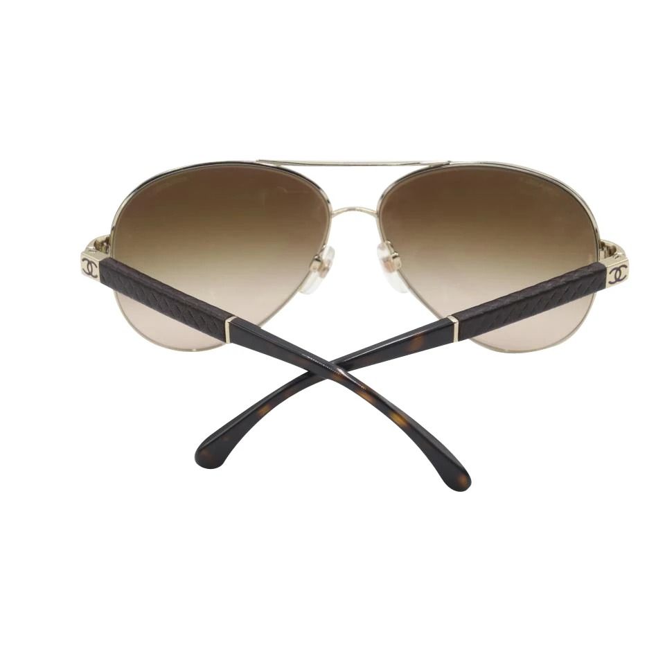 Chanel Quilted Leather Aviator Cc Sunglasses
