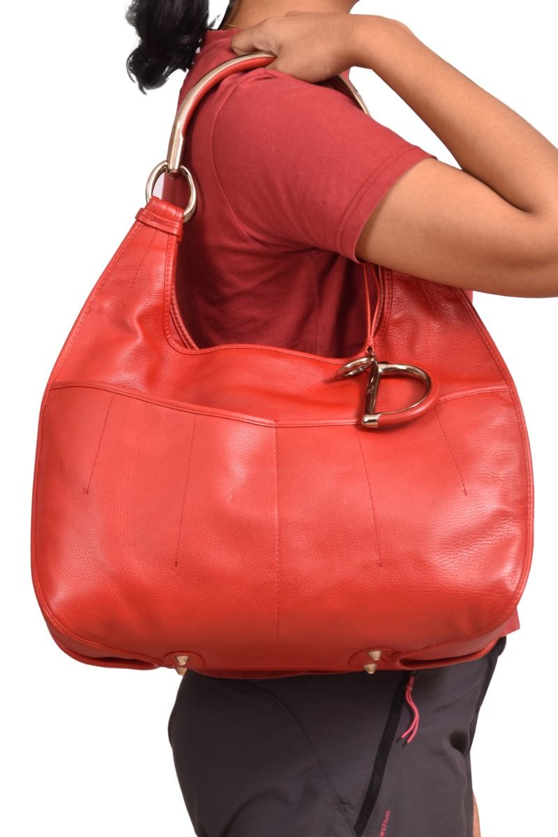 Christian Dior Red Leather Medium Hobo Bag