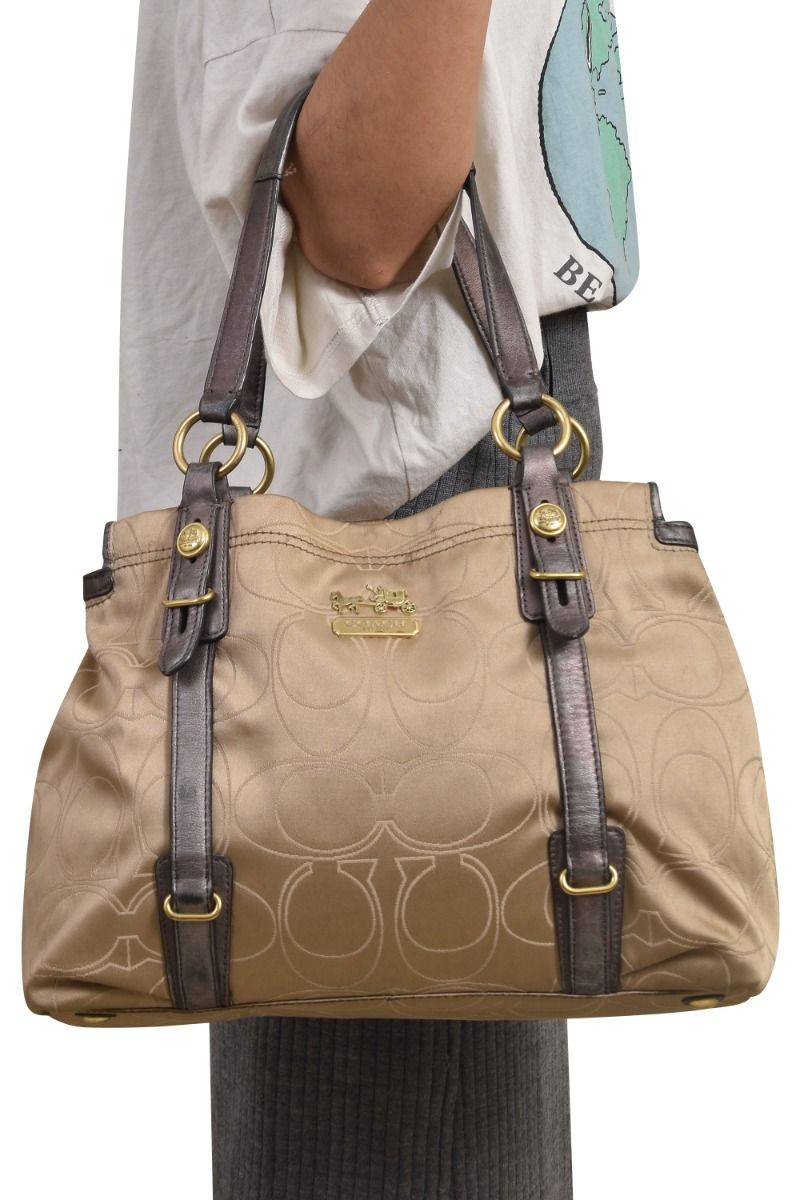 Coach Gold Monogram Leather Strap Brown Shoulder Bag