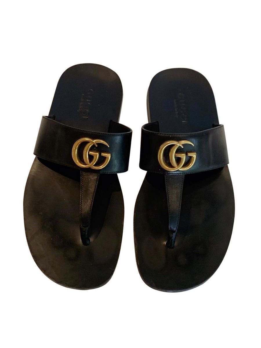Black Leather Thong Sandal With Double G  GUCCI ZA