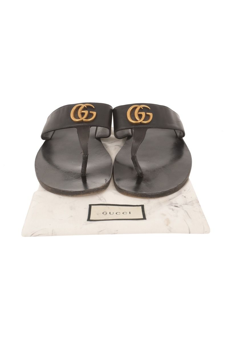 Gucci Black Leather Logo Gg Calf Nero Slippers