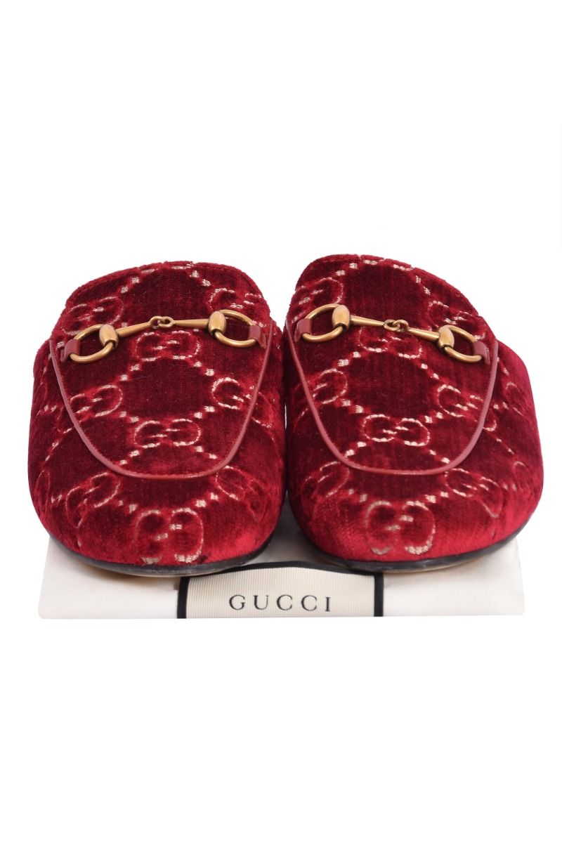 Gucci Red GG Velvet Princetown Mules