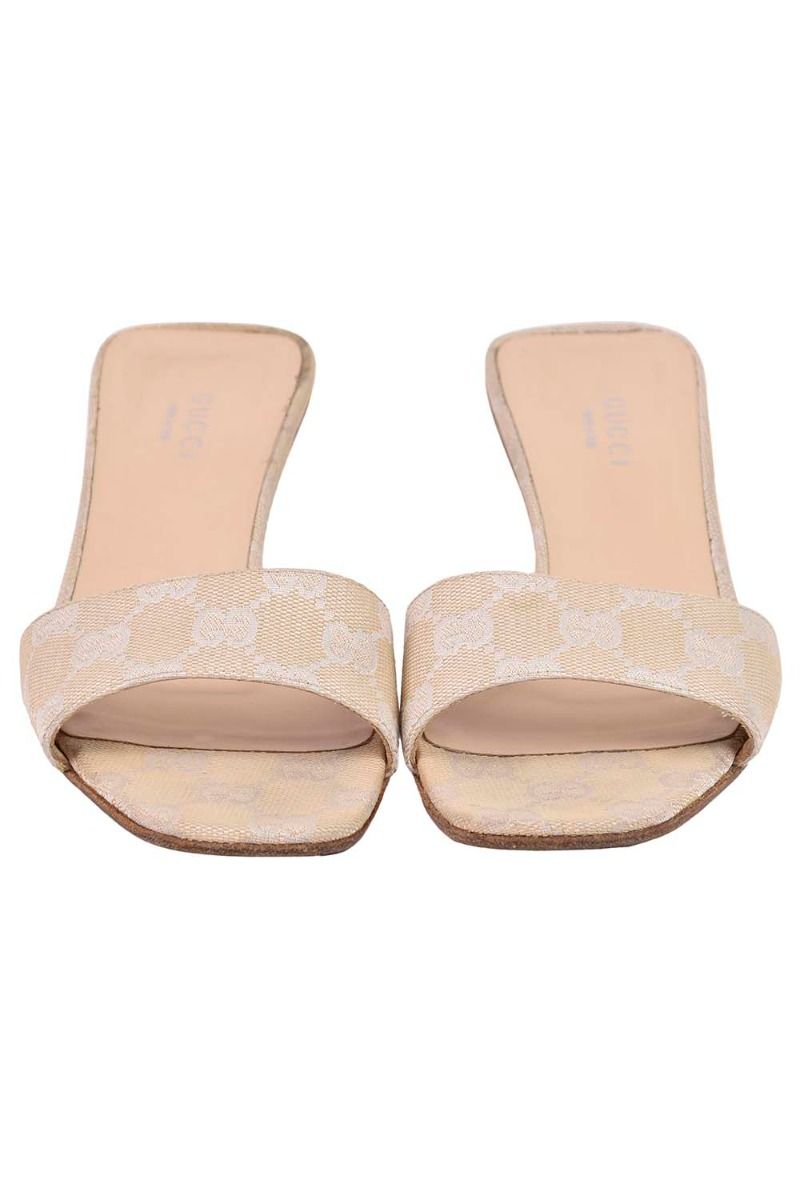 Gucci Vintage Gg Monogram Beige Canvas Mules Slides