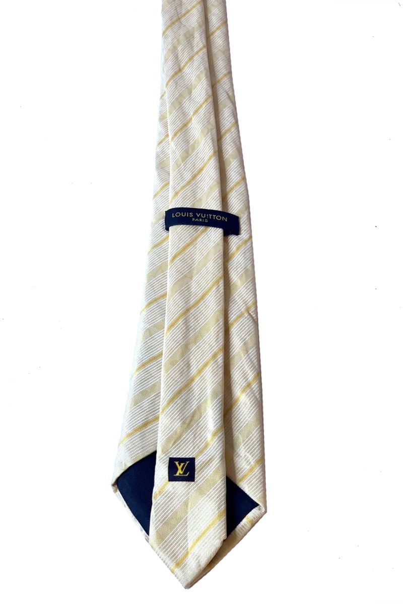 Louis Vuitton Black and Gold Jacquard Damier Silk Tie For Sale at