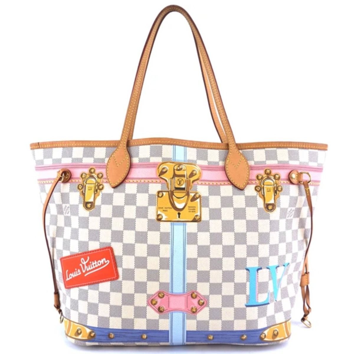 Louis Vuitton Neverfull GM checkered tote Bag blue personalized