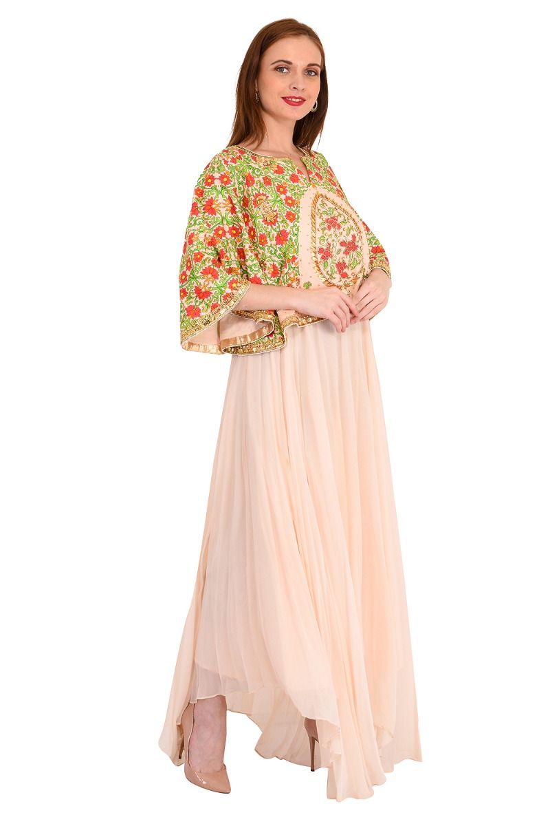 Dual Shaded Dress With Net Cape – Malar Vikram