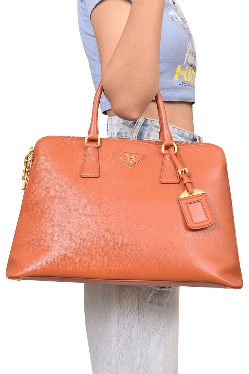 Prada Orange Saffiano Leather Handbag