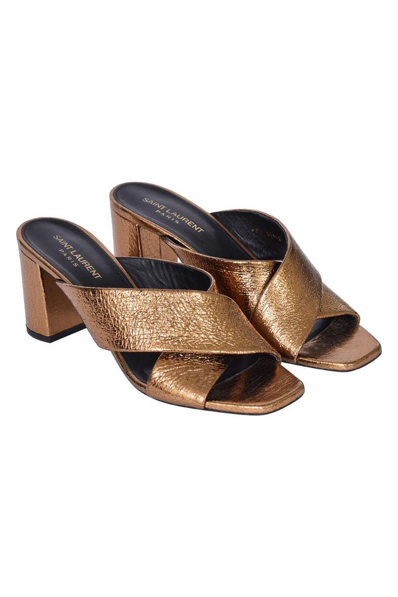 Saint Laurent Metallic Gold Loulou Criss Cross Mules
