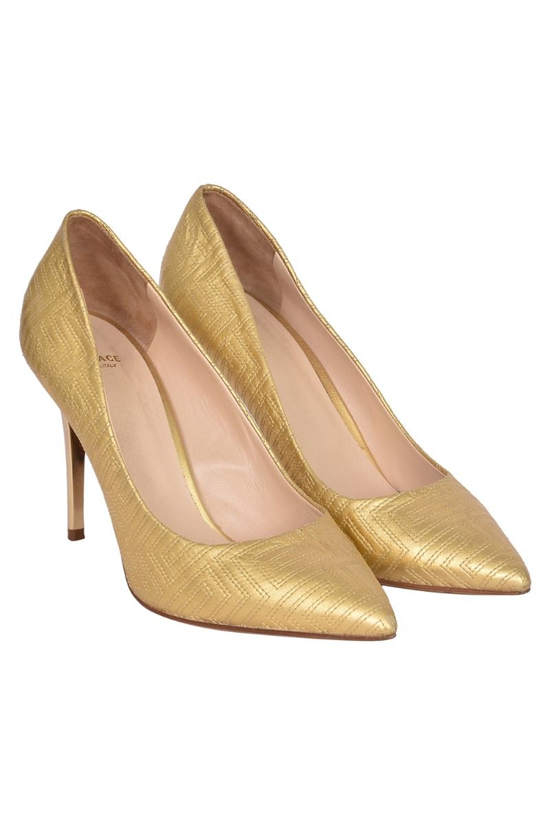 Versace Gold Quilted Leather Pointed Toe Heels