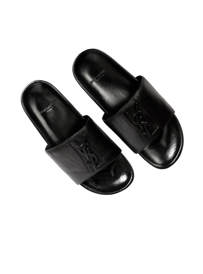 Ysl Joan Monogram Leather Flat Slidders